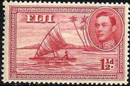 FIJI ISLANDS BRITISH PICTORIALBOAT KGVI HEAD 1&1/2 P RED USEDH 1938 SG252a POSTMARK RIGHT READ DESCRIPTION!! - Fidschi-Inseln (...-1970)