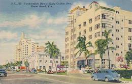 MIAMI BEACH : Fashionable Hotels Along Collins Avenue (Circulée, 1949), Cachet Postal Miami-Beach... - Miami Beach