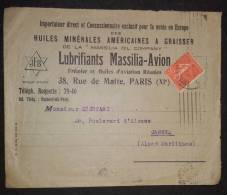 Enveloppe à En-tête LUBRIFIANTS MASSILIA AVION De Paris à Cannes 1928 - Advertisements