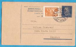 3-P JUGOSLAVIJA TITO POSTAL CARD CROAZIA FIRST PERIOD ZAGREB PER BEOGRAD - Ganzsachen