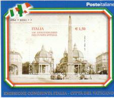 2011 ITALIA VATICANO EMISSIONE CONGIUNTA 150° UNITA' ITALIA 3^ SERIE - Hojas Bloque