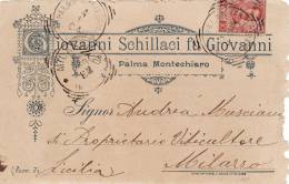 PALMA DI MONTECHIARO /  MILAZZO 4.1.1904 - Card_ Cartolina Pubbl. "Giovanni SCHILLACI " - Cent. 10 Isolato - Publicité