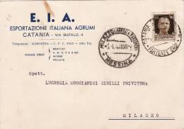 CATANIA / MILAZZO 3.4.1940 - Card_ Cartolina Pubbl. "Espor. Italiana Agrumi " - Cent. 30 Isolato - Reclame