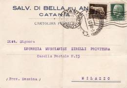 CATANIA / MILAZZO 10.8.1940 - Card_ Cartolina Pubbl. "Salvatore DI BELLA " - Cent. 25 + 5 - Reclame