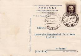 CASTELSANGIOVANNI / MILAZZO 10.7.1939 - Card_ Cartolina Pubbl. "Casa Agricola Per Esport. ZERIOLI " - Cent. 30 Isolato - Publicité