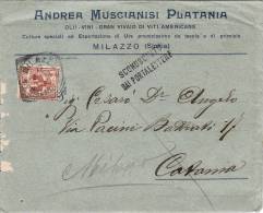 MILAZZO / CATANIA  17.2.1913 - Cover_ Lettera Pubbl. Con Listino " Andrea MUSCIANISI PLATANI - Olii_Vini -" - Cent. 2 - Reclame