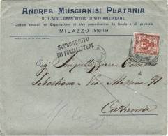 MILAZZO / CATANIA  12.2.1913 - Cover_ Lettera Pubbl. Con Listino " Andrea MUSCIANISI PLATANI - Olii_Vini -" - Cent. 2 - Reclame