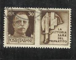 ITALIA REGNO 1942 PROPAGANDA DI GUERRA CENTESIMI 30 TIMBRATO - Kriegspropaganda