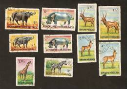 Burundi, Set Of 10 - 1968 - ANIMALS - FAUNA - Zebra - Giraffe - Hippo Hippopotamus Etc. - Usados