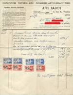 Facture ABEL BADOT Luttre - Charpentes, Toitures, Zinc, Plomberie - 1948 - Timbres Fiscaux  50, 20, 2,50, 1 Franc  (2553 - 1900 – 1949
