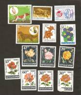 6. Bulgaria, LOT Set Of 13 - 1986 Fauna Rabbit 1984 Flora Berries 1985 Flower Roses Hunting Dogs Prey  Communications - Usados