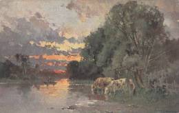 Kühe An Der Tränke Mit Kind, Flussufer Um 1910 - Other & Unclassified