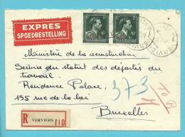 724T Op Aangetekende-EXPRES Brief Met Cirkelstempel VERVIERS - 1946 -10 %