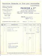 Facture, Fournitures Générales En Gros Pour Automobiles - Pairon & Cie - Poitiers (86) - 1951 - Cars