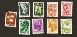 5. Bulgaria, LOT Set Of 9 - 1958 Vegetables - 1956 Fruits - Flora - Usados
