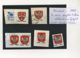 Série 5 Timbres - POLOGNE - 1992 - Oblitérée Sur Fragment - (armoirie De La Pologne - Oiseau) - Used Stamps