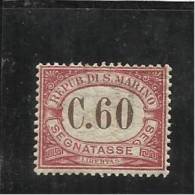 REPUBBLICA DI SAN MARINO 1924 SEGNATASSE POSTAGE DUE TASSE TAXE CENT. 60c MNH BEN CENTRATO - Timbres-taxe