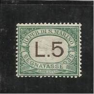 REPUBBLICA DI SAN MARINO 1924 SEGNATASSE POSTAGE DUE TAXE TASSE LIRE 5 MNH BEN CENTRATO - Timbres-taxe