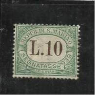 REPUBBLICA DI SAN MARINO 1924 SEGNATASSE POSTAGE DUE TAXE TASSE LIRE 10 MNH BEN CENTRATO - Portomarken