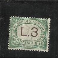 REPUBBLICA DI SAN MARINO 1924 SEGNATASSE POSTAGE DUE TASSE TAXE LIRE  3 MNH BEN CENTRATO - Timbres-taxe