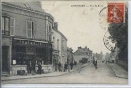 72 CONNERRE * Rue De Paris  * Belle CPA Animée, Cachet 1917  Pharmacie L.Farce - Connerre