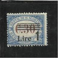 REPUBBLICA DI SAN MARINO 1936 - 1939 SEGNATASSE SOPRASTAMPATI OVERPRINTED LIRE 1 SU 30c MNH - Timbres-taxe