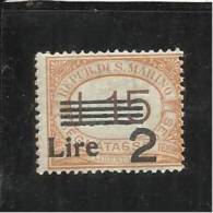 SAN MARINO 1936 - 1939 SEGNATASSE SOPRASTAMPATI OVERPRINTED LIRE 2 SU 15 MNH - Timbres-taxe