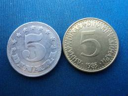 JUGOSLAVIA (EX)  - LOTTO  MONETE  5  DINARA  - - Jugoslawien