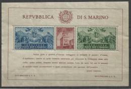 SAN MARINO 1945 CARDUCCI CINQUANTENARIO PALAZZO DEL GOVERNO FOGLIETTO DENTELLATO MNH HAMMERMILL BOND MADE IN USA - Blocchi & Foglietti