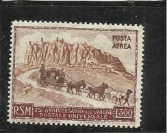 SAN MARINO 1951 POSTA AEREA AIR MAIL ANNIVERSARIO DELL´ UPU LIRE 300 MNH - Luftpost
