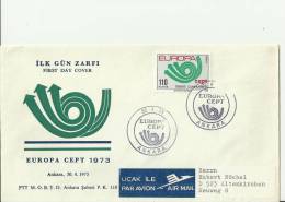 EUROPA CEPT 1973- TURKEY FDC ADDRESSED TO GERMANY  W 1 STAMPS OF 110-(250 K MISSING) ANKARA APR 30  RETUEU59 - 1973