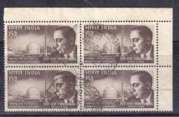 Used Block Of 4, India 1966, Dr. Homi Jehandir Bhabha, Nuclear Scientist, Atomic Reactor, Atom, Energy - Atomo