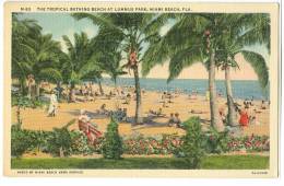 USA, The Tropical Bathing Beach At Lummus Park, Miami Beach, Florida, Unused Linen Postcard [11539] - Miami Beach