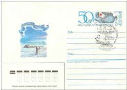 Polar Philately 1987 USSR Postal Stationary With Original Stamp 50th Anniv. Polar Station - 1 And Postmark Leningrad - Wetenschappelijke Stations & Arctic Drifting Stations