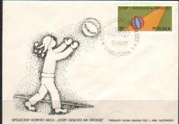 POLAND FDC 1977 ROAD SAFETY Children Child Girl Playing Ball Game  STOP CHILD ON THE ROAD - FDC