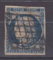 Lot N°18647   Variété/n°4a Bleu Foncé, Oblit Grille De 1849, Filet OUEST, Nuage Face Au Visage - 1849-1850 Ceres