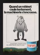 Pub Papier 1974 Boisson Eau Minérale VITTEL Vosges Humour Toxines Dessin Homme - Werbung
