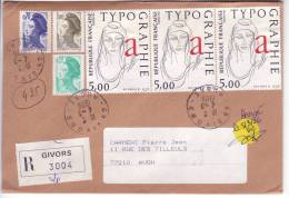 FRANCE.  Lettre Recommandée De 1986, Cover, Letter, TYPOGRAPHIE, Typography X 3, N°2407 - Cartas & Documentos