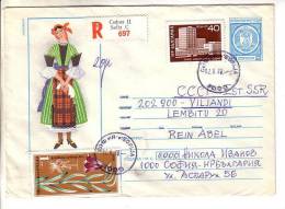 GOOD BULGARIA " REGISTERED " Postal Cover To ESTONIA 1979 - National Costume - Good Stamped: Flower ; Industry - Brieven En Documenten