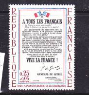 FRANCE N° 1408 25C+5C CARMIN BLEU ROUGE ET NOIR APPEL DU GAL DE GAULLE PAPIER BLEUTE CADRE BLEU CLAIR A BLEU FONCE - Unused Stamps