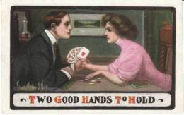 O'Neill Artist Signed, 'Two Good Hands To Hold' Playing Cards, Romance, C1900s Vintage Postcard - Cartas