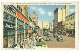 USA, Central Avenue, Looking Towards Tampa Bay, St. Petersburg, Florida, Unused Linen Postcard [11610] - St Petersburg