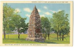 USA, Memorial Shaft At Fort Jefferson, Near Greenville, Ohio, Unused Linen Postcard [11618] - Other & Unclassified