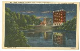 USA, Night Scene On Mahoning River Showing Second National Bank, Warren, Ohio, Used Linen Postcard [11619] - Altri & Non Classificati