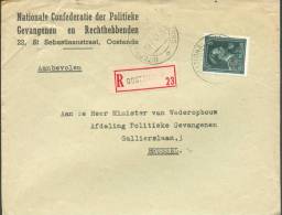 Enveloppe RECOMMANDEE TP 5 F Col Ouvert Moins 10 % OOSTENDE 8 INTERNATIONALE BEURS 1947   - 8089 - 1946 -10 %