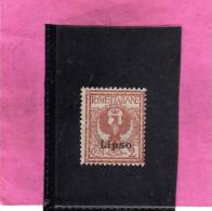 COLONIE ITALIANE EGEO 1912 LIPSO SOPRASTAMPATO D'ITALIA ITALY OVERPRINTED CENT. 2 CENTESIMI MNH - Egeo (Lipso)