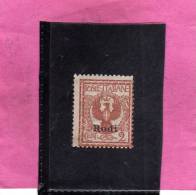 COLONIE ITALIANE EGEO 1912 RODI SOPRASTAMPATO D´ITALIA ITALY OVERPRINTED CENT. 2 CENTESIMI  MNH - Egeo (Rodi)