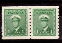 Canada 1943 1 Cent  King George VI War Coil Issue  #263  Pair - Nuevos