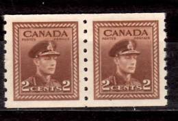 Canada 1942 2 Cent  King George VI War Coil Issue  #264  Pair - Unused Stamps