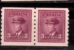 Canada 1943 3 Cent  King George VI War Coil  Issue  #266  Pair - Neufs